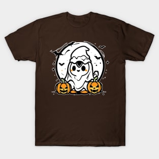 Kawaii Halloween Ghost with Pumpkins T-Shirt